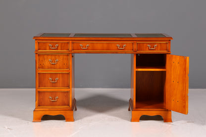 Beautiful English Desk Yew Genuine Leather Top Antique Style Office Desk Executive Desk