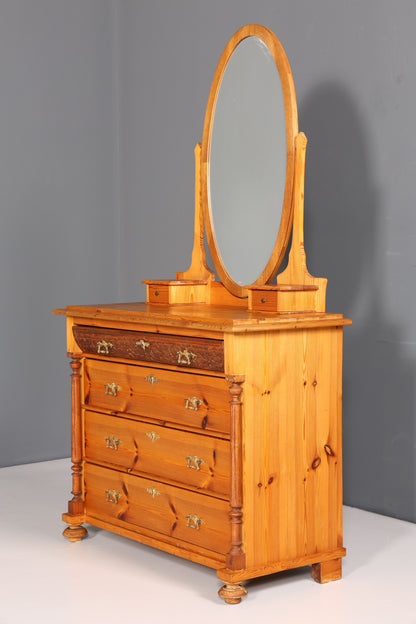 Stilvolle Gründerzeit Kommode Antik Louis Philippe Sideboard mit Spiegel Flurkommode