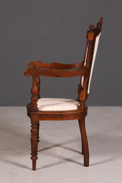 Élégant fauteuil de style néorenaissance, chaise ancienne de l’époque Gründerzeit, chaise de secrétaire, chaise de bureau, chaise rembourrée 2 sur 2