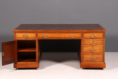 G146 Finish cm Wunderschöner Englischer Schreibtisch echt Lederauflage Bürotisch Antik Stil Office Desk