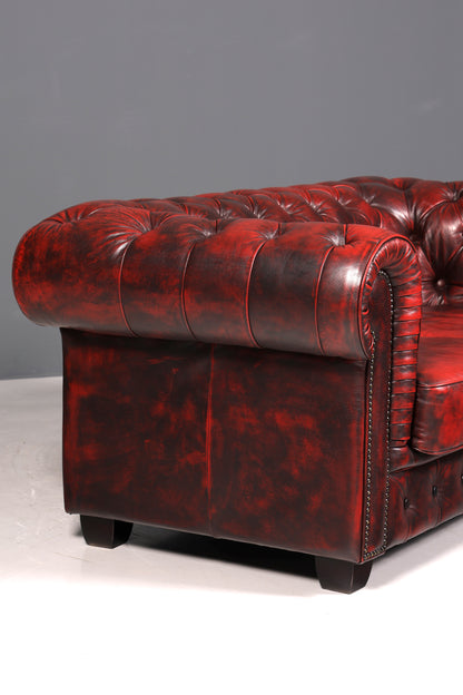 Magnifique canapé Chesterfield original 2 places, style anglais, cuir bordeaux, 2 places, 2 sur 2