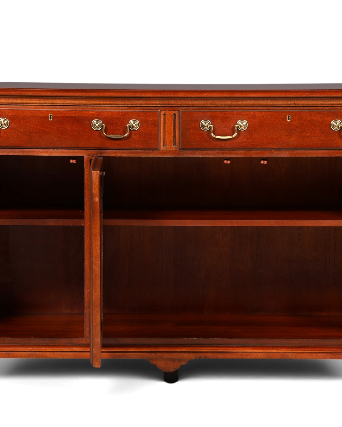 Hauptstadt Möblerei Drexel Heritage Sideboard aus dunklem Holz mit sieben Schubladen und Messinggriffen im Antik-Stil