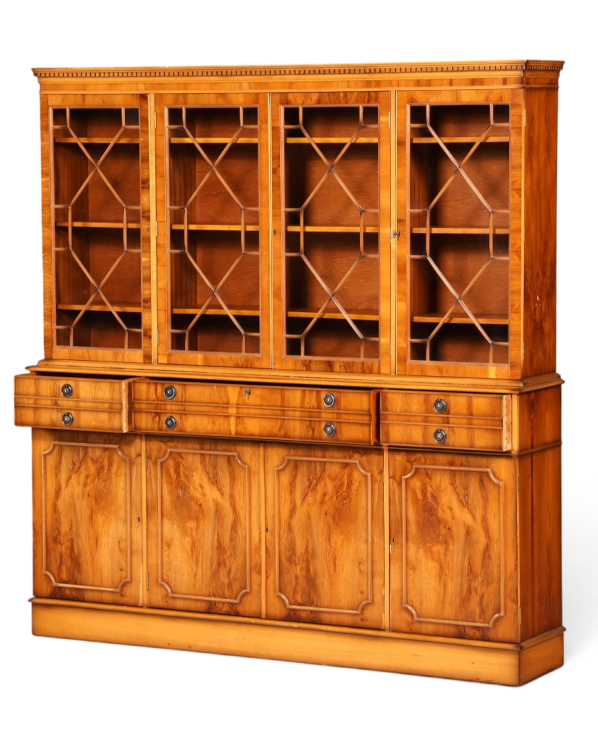 Hauptstadt Möblerei englischer Vitrinenschrank aus massivem Holz mit verglasten Türen und antiker Optik