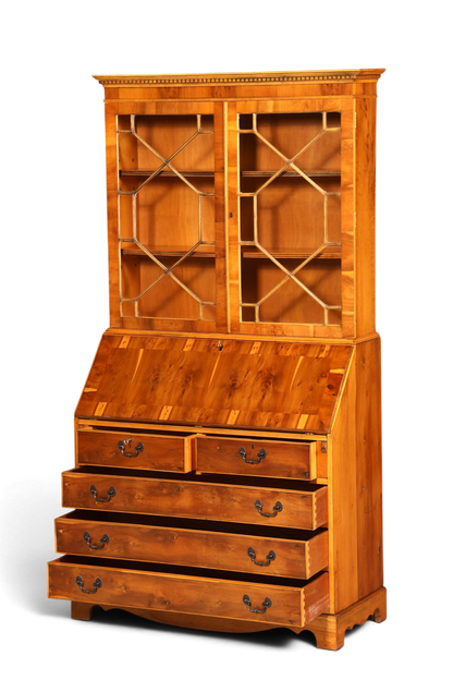 G011 Finish cm, Stilvoller Englischer Sekretär Büro Aufsatzsekretär Eibe Antik Stil Vitrinen Schrank UK