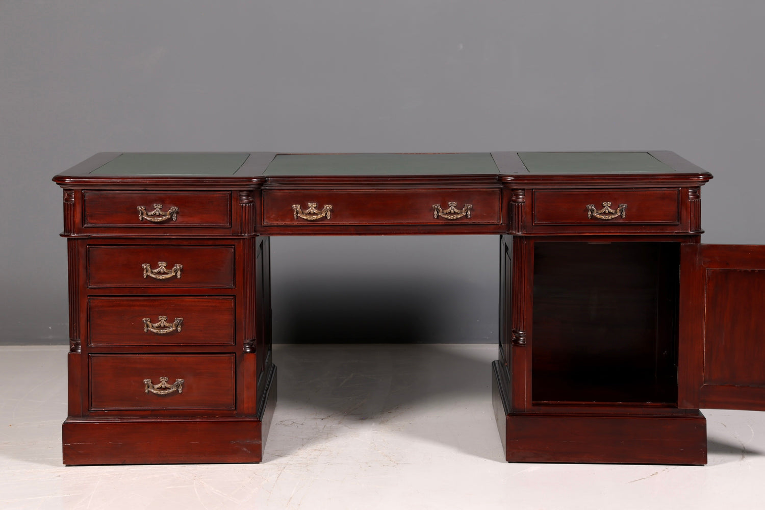 Magnifique bureau anglais en acajou, sous-main en cuir véritable, bureau de partenaire, bureau de travail, antique vintage