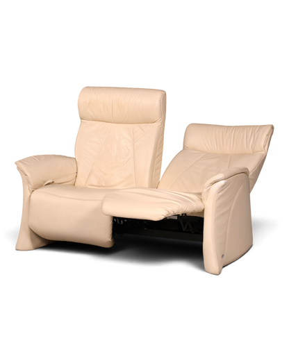 Hauptstadt Möblerei H851 Zweisitzer-Sofa aus cremefarbenem Leder mit verstellbarer Relaxfunktion