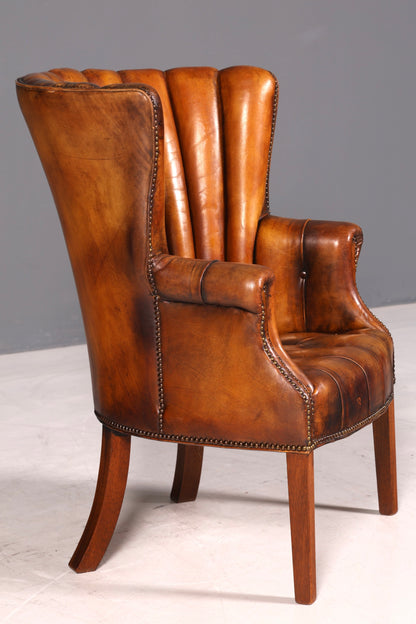 Seltener Original Chesterfield Ohrenbacken Sessel Englisch Leder Herrensessel UK Armlehnsessel