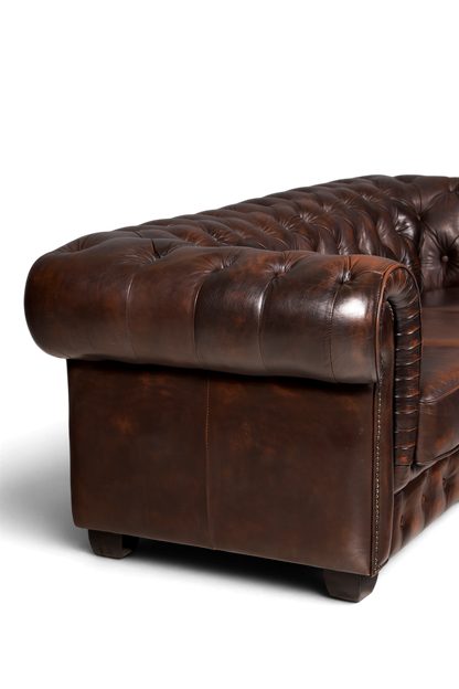 Hauptstadt Möblerei Chesterfield 3-Sitzer Sofa aus braunem Echtleder mit klassischer Knopfheftung und Ziernägeln