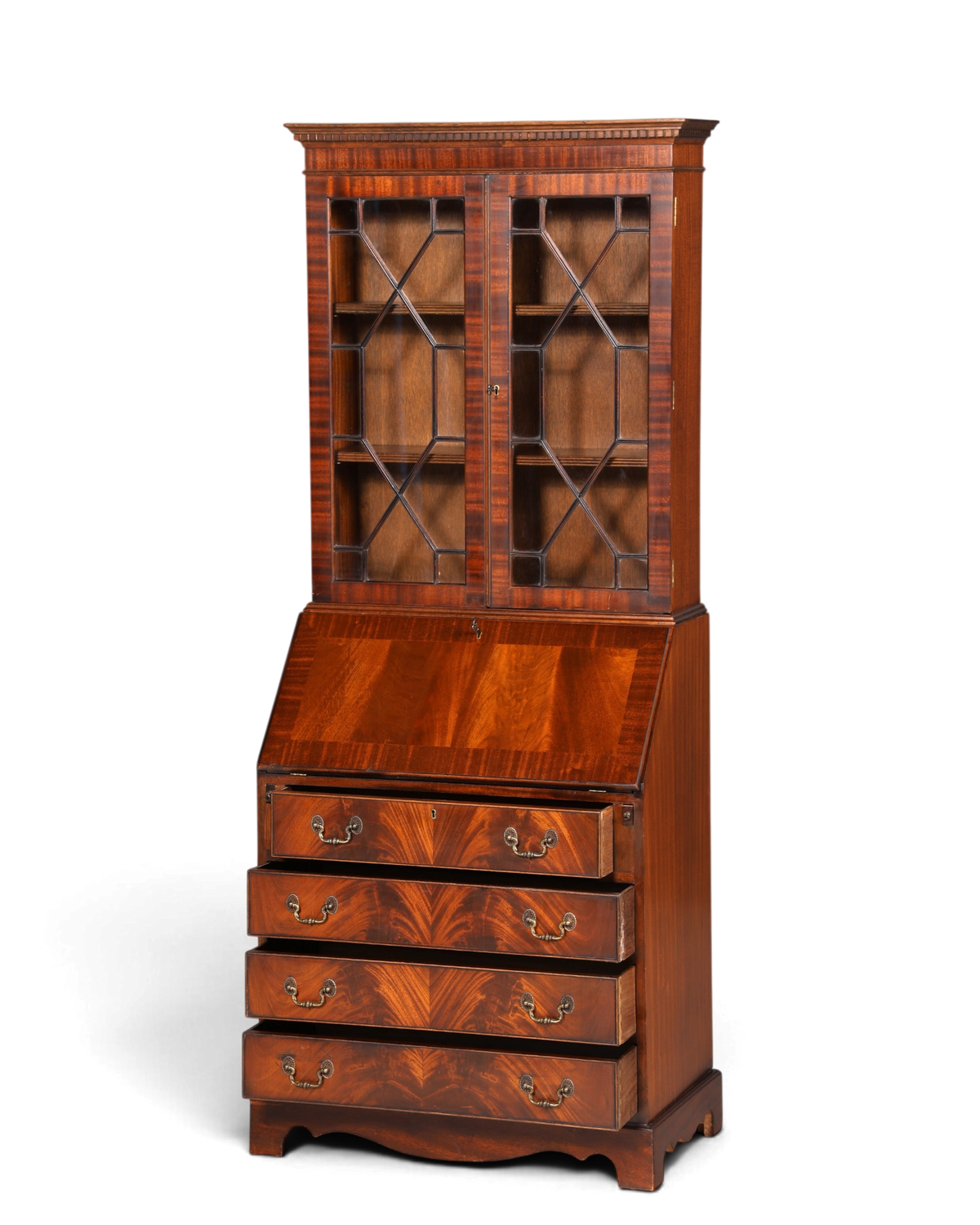 F973 Finish cm Wunderschöner Englischer Sekretär Büro Aufsatzsekretär Antik 60S Vitrinen Schrank UK