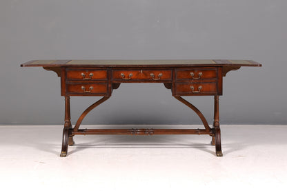 Magnifique bureau anglais Regency pliant avec dessus en cuir véritable, acajou, bureau des années 60