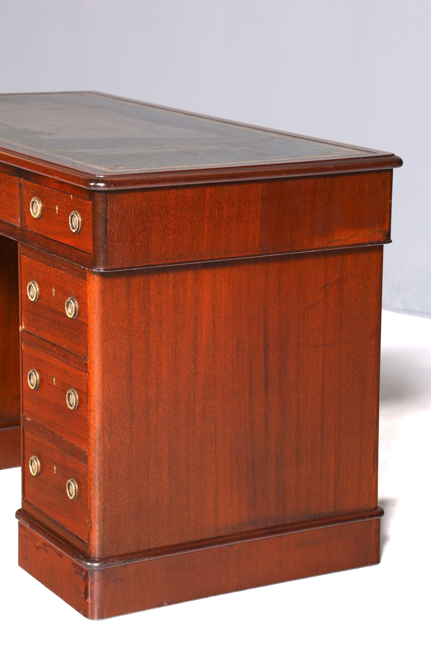 Bureau anglais de rêve avec plateau en cuir véritable, bureau de style antique