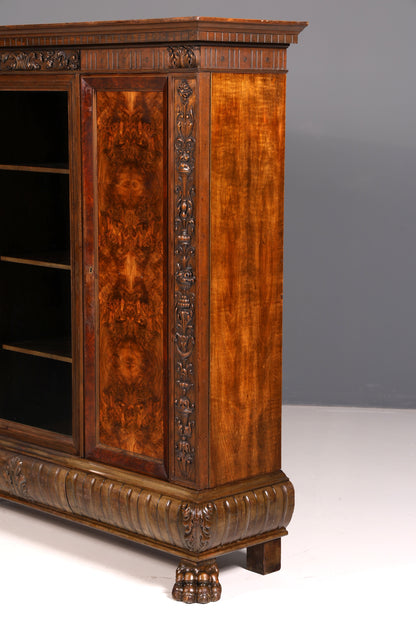 Impressionnante bibliothèque vitrine néo-Renaissance de style Gründerzeit, meuble de bureau, buffet, armoire antique en bois massif
