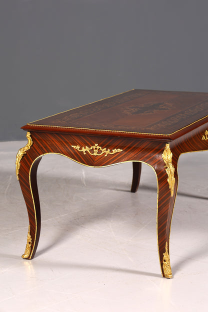 BILDER TAUSCHEN  Traumhafter Barock Stil Couchtisch Intarsien Antik Messing Wohnzimmer Tisch Ablage
