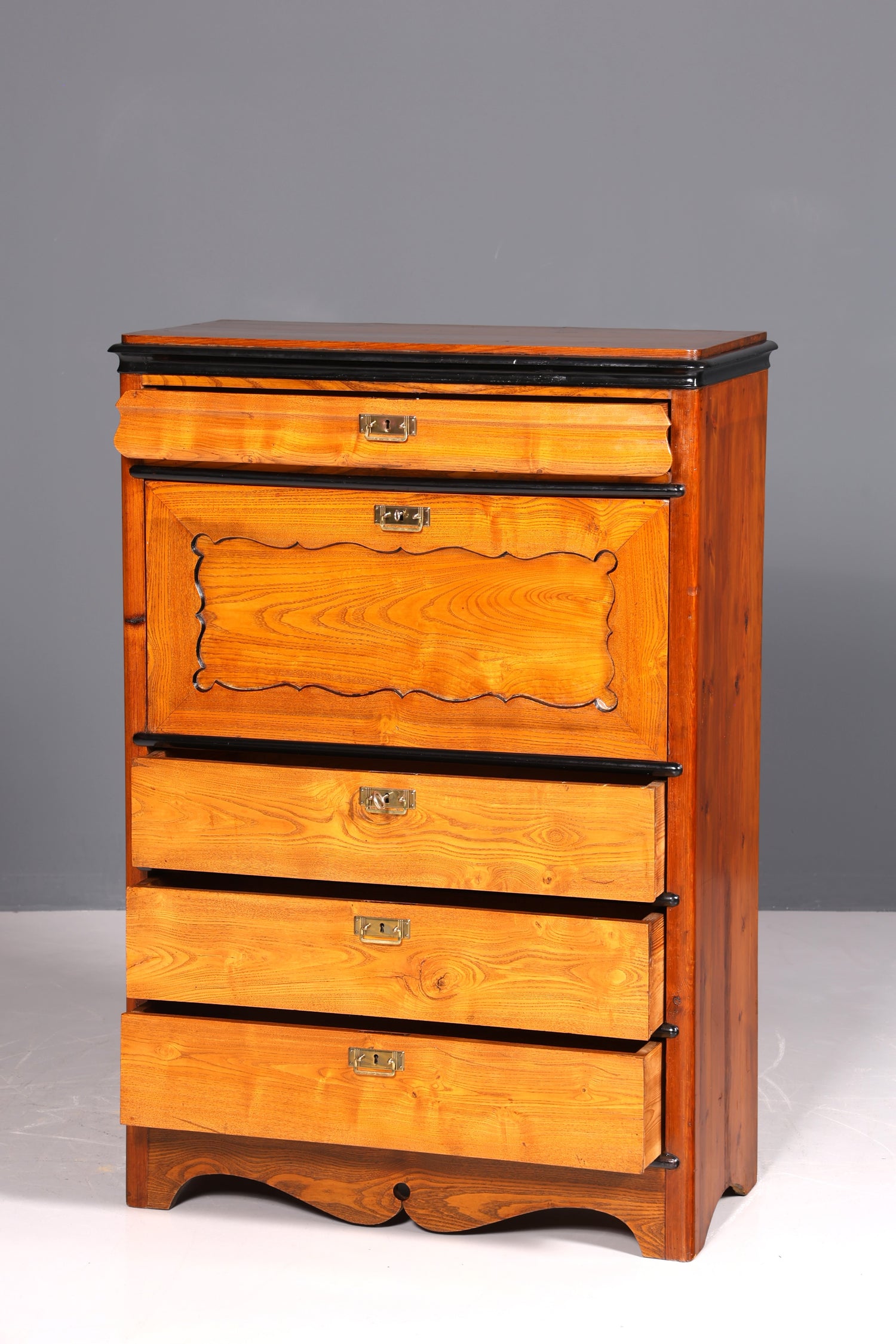 Secrétaire onirique Louis Philippe vers 1880, meuble ancien Gründerzeit, chiffonnier