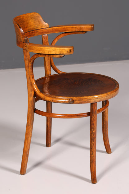 Magnifique fauteuil à accoudoirs de style Thonet, en bois courbé, antique, chaise de secrétaire vintage pour salle à manger ou cuisine