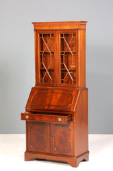 E913 Finish cm Stilvoller Englischer Sekretär Original Heldense Büro Aufsatzsekretär Eibe Antik 60S Vitrinen Schrank UK