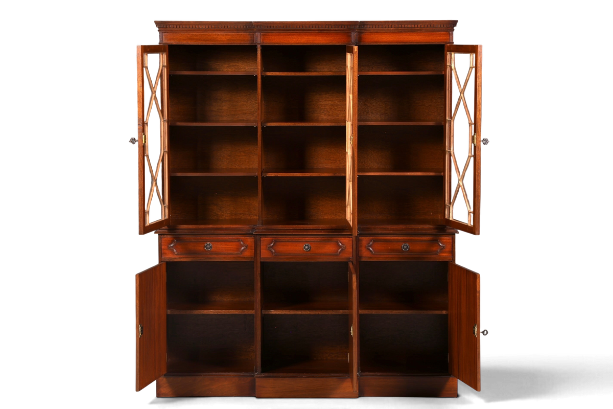 Hauptstadt Möblerei englische Mahagoni Vitrine mit Sprossentüren und offenem Stauraum im Bibliotheks-Stil
