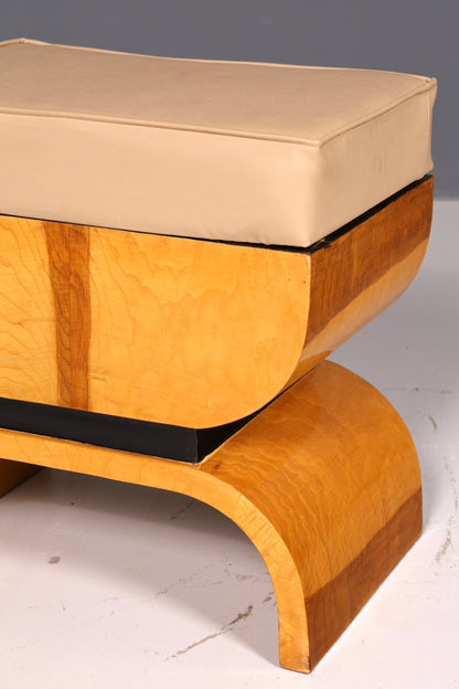 Magnifique tabouret de style Art déco en bouleau, tabouret d’assise, repose-pieds, banc repose-pieds, antique vintage