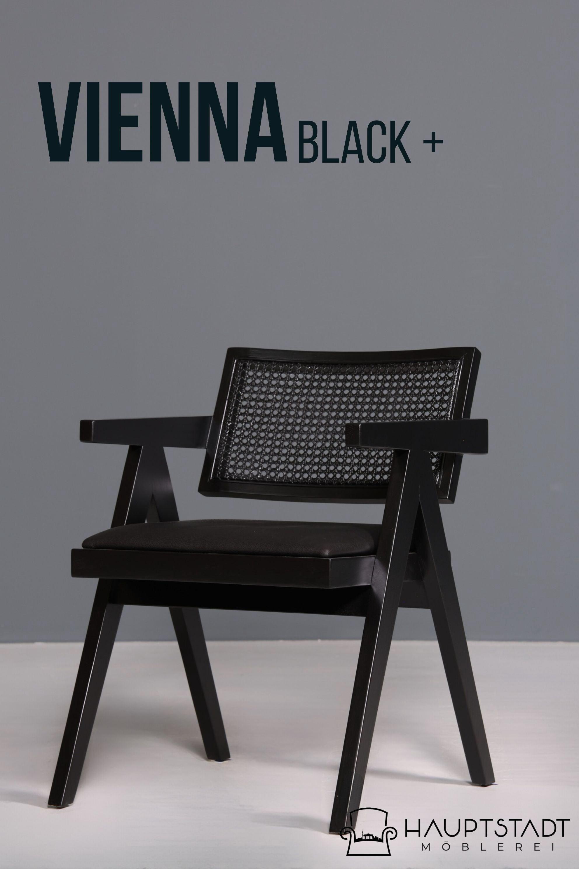 Sehr edler Korbgeflecht Stuhl "Vienna Black +" Armlehnsessel Bauhaus Relax Lounge Chair Stuhl Esszimmer Stuhl Küchenstuhl