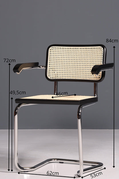 Korbgeflecht Freischwinger Armlehnstuhl "Milano" Made in Italy Schwarz Esszimmer Stuhl Wippstuhl Küchenstuhl