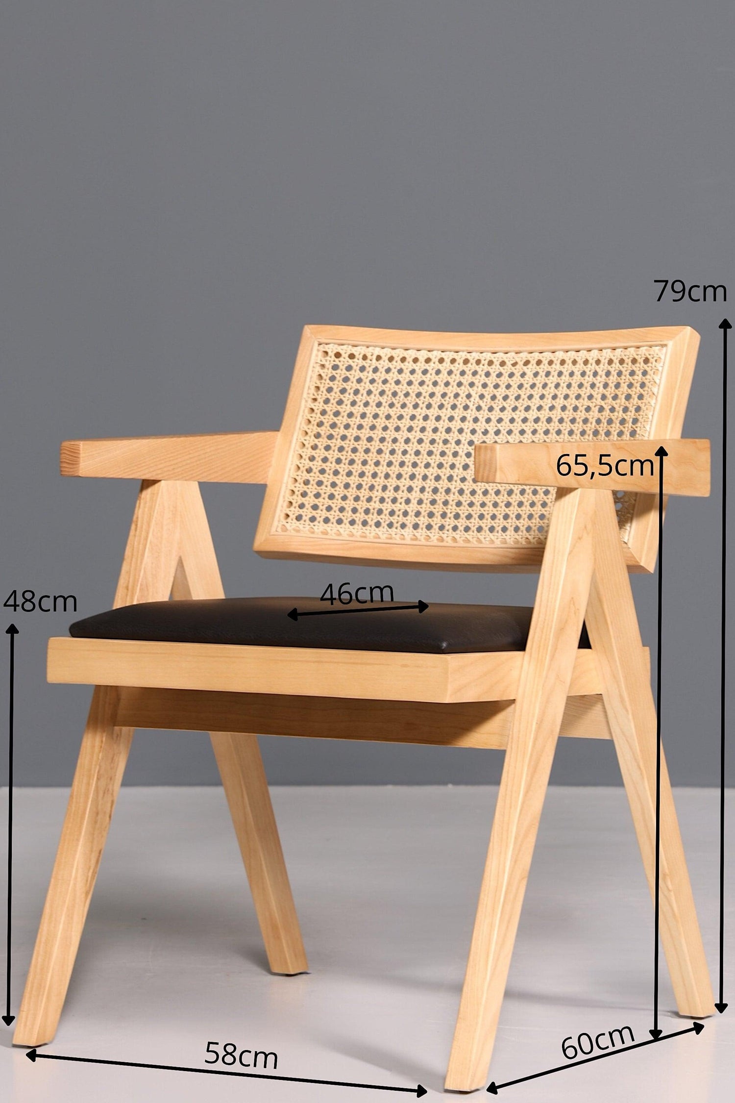 Sehr edler Korbgeflecht Stuhl "Vienna Wood +" Armlehnsessel Bauhaus Relax Lounge Chair Stuhl Esszimmer Stuhl Küchenstuhl