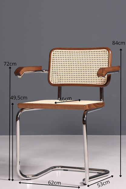 Korbgeflecht Freischwinger Armlehnstuhl "Milano" Made in Italy Braun Küchenstuhl Wippstuhl