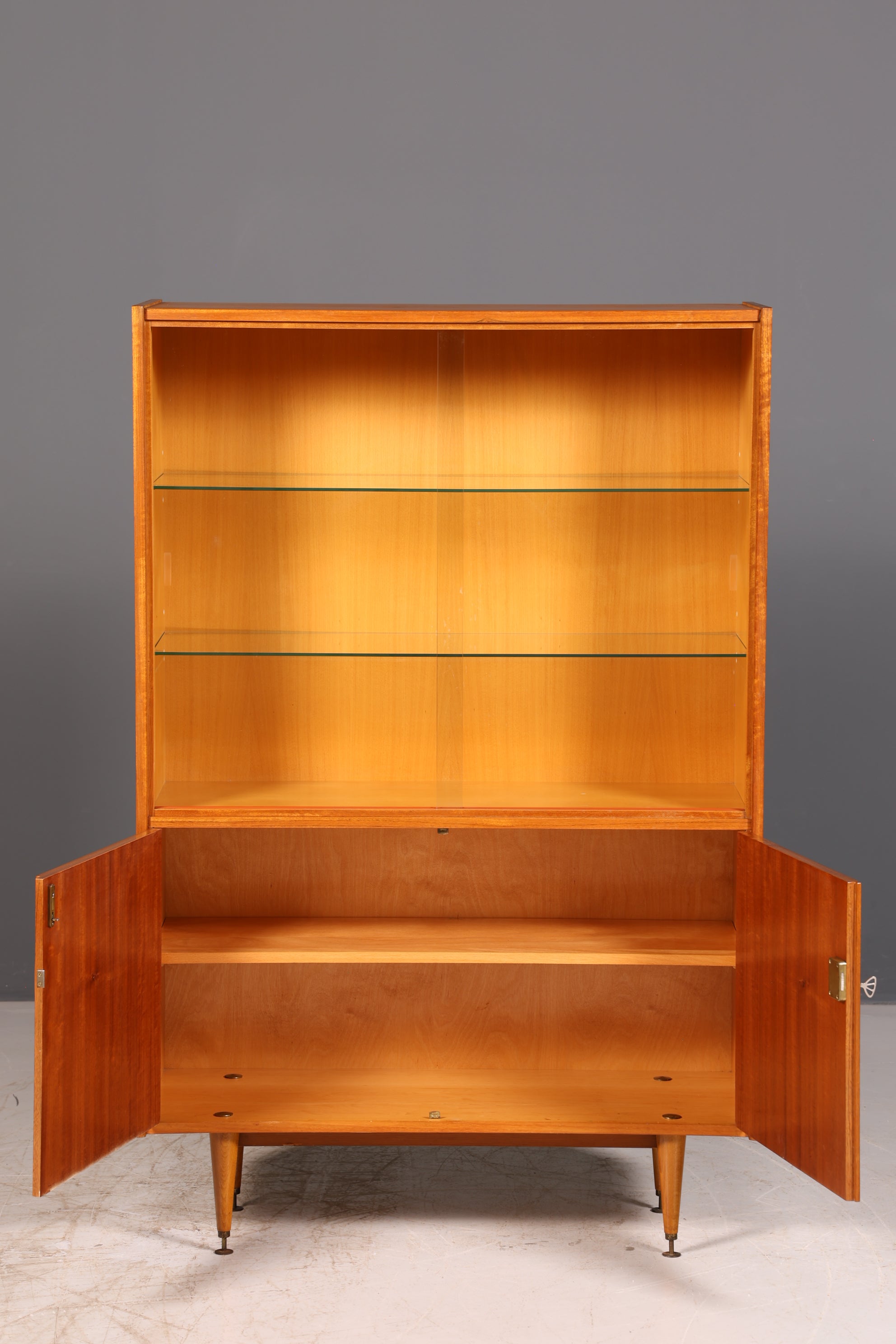 Wunderschöne Mid Century Vitrine Bücherschrank Vintage Glasvitrine Highboard Schrank 60er echt Holz