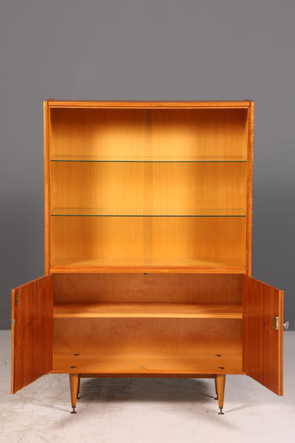 Wunderschöne Mid Century Vitrine Bücherschrank Vintage Glasvitrine Highboard Schrank 60er echt Holz