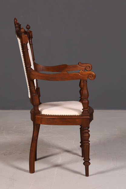 Élégant fauteuil de style néorenaissance, chaise ancienne de l’époque Gründerzeit, chaise de secrétaire, chaise de bureau, chaise rembourrée 2 sur 2