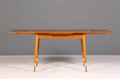 Magnifique table de cuisine du milieu du siècle, table vintage extensible et réglable en hauteur, table à manger en bois des années 60