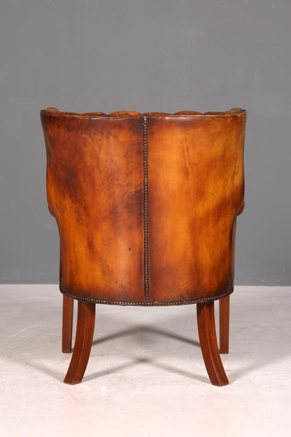 Seltener Original Chesterfield Ohrenbacken Sessel Englisch Leder Herrensessel UK Armlehnsessel