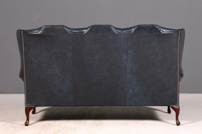 Wunderschönes Original Chesterfield 3-Sitzer Sofa Queen Anne Blau Englische Leder Couch England Polstersofa