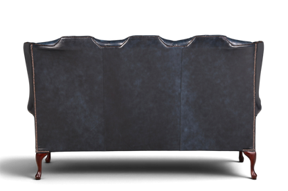 Hauptstadt Möblerei blaues Chesterfield 3-Sitzer Sofa aus Echtleder mit Ziernägeln und eleganten Holzfüßen