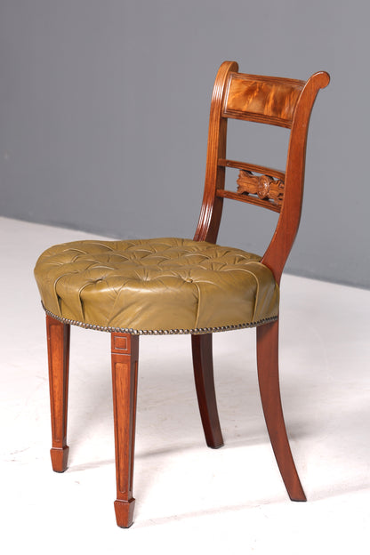 Magnifique fauteuil Chesterfield, chaise secrétaire Anno Dom, chaise de cuisine anglaise en cuir véritable, 4 sur 4