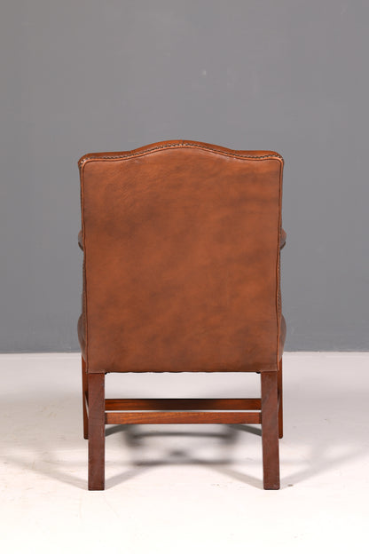 Wunderschöner Original Chesterfield Armlehnstuhl Braun Echt Leder Englisch Herrensessel Sekretär Stuhl Schreibtischstuhl Bürostuhl Antik 1 von 2