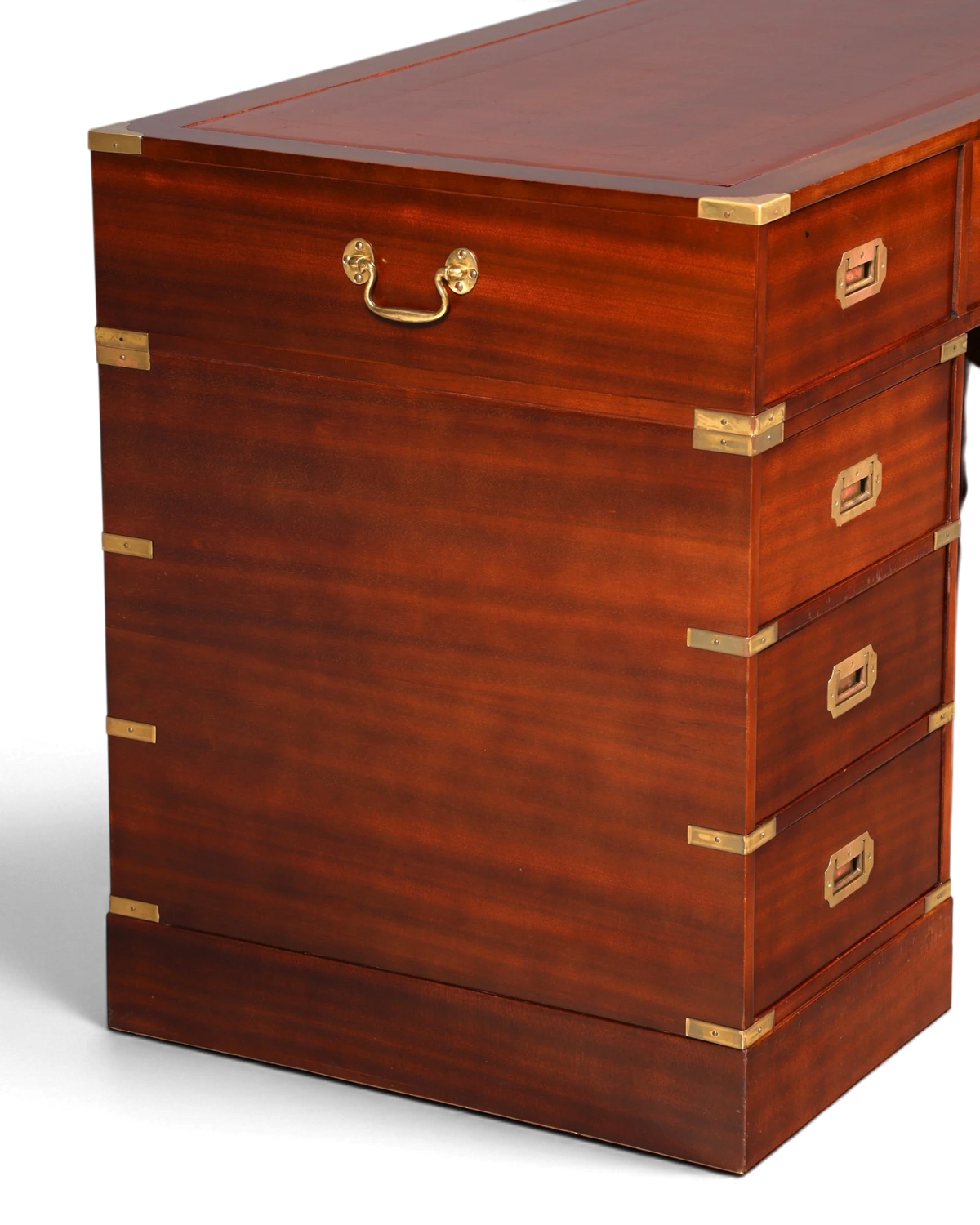 Hauptstadt Möblerei maritimer Military Chest Schreibtisch aus Holz mit Messingbeschlägen und Lederauflage