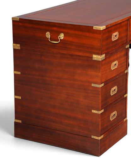Hauptstadt Möblerei maritimer Military Chest Schreibtisch aus Holz mit Messingbeschlägen und Lederauflage