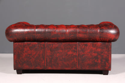 Magnifique canapé Chesterfield original 2 places, style anglais, cuir bordeaux, 2 places, 2 sur 2