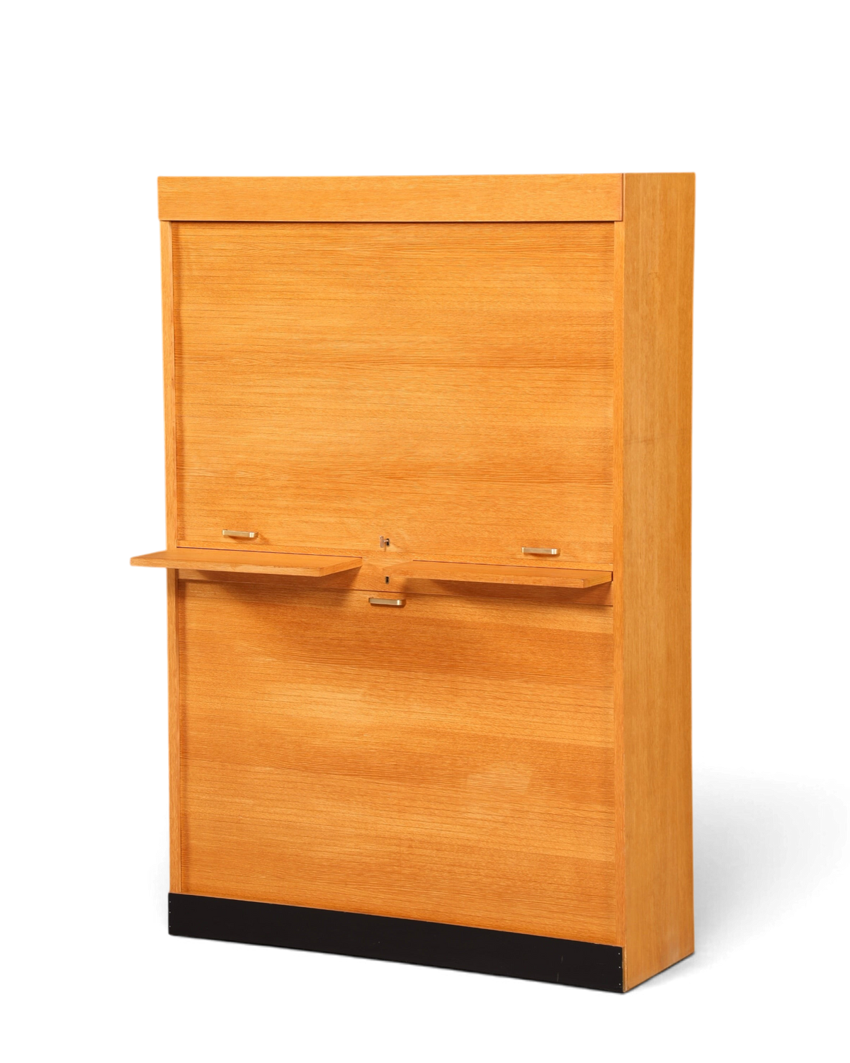 Hauptstadt Möblerei Rollladenschrank aus massivem Holz im Bauhaus Stil mit praktischem Tambour Verschluss