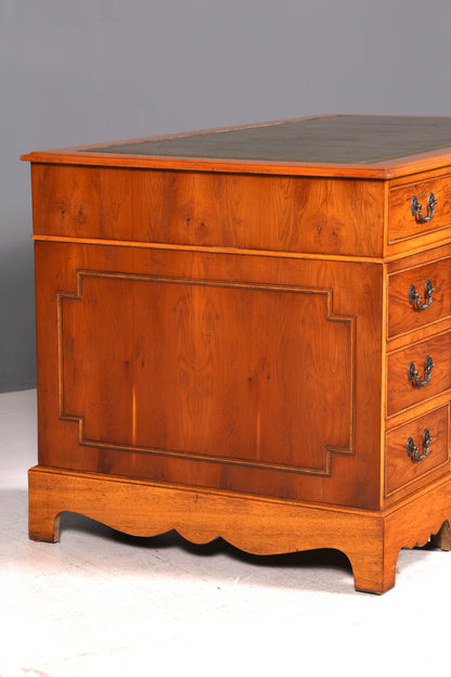 Wunderschöner Englischer Schreibtisch Eibe Echt Lederauflage Antik Stil Bürotisch Desk Office Schreibtisch Vintage