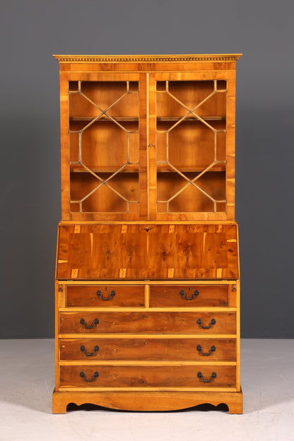 G011 Finish cm, Stilvoller Englischer Sekretär Büro Aufsatzsekretär Eibe Antik Stil Vitrinen Schrank UK