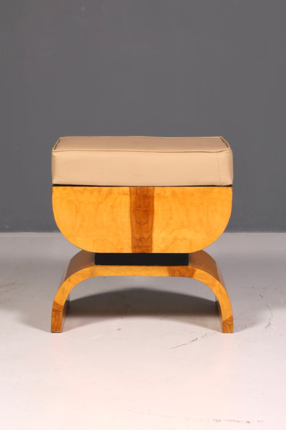 Magnifique tabouret de style Art déco en bouleau, tabouret d’assise, repose-pieds, banc repose-pieds, antique vintage