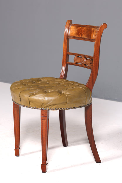 Magnifique fauteuil Chesterfield, chaise secrétaire Anno Dom, chaise de cuisine anglaise en cuir véritable, 3 sur 4