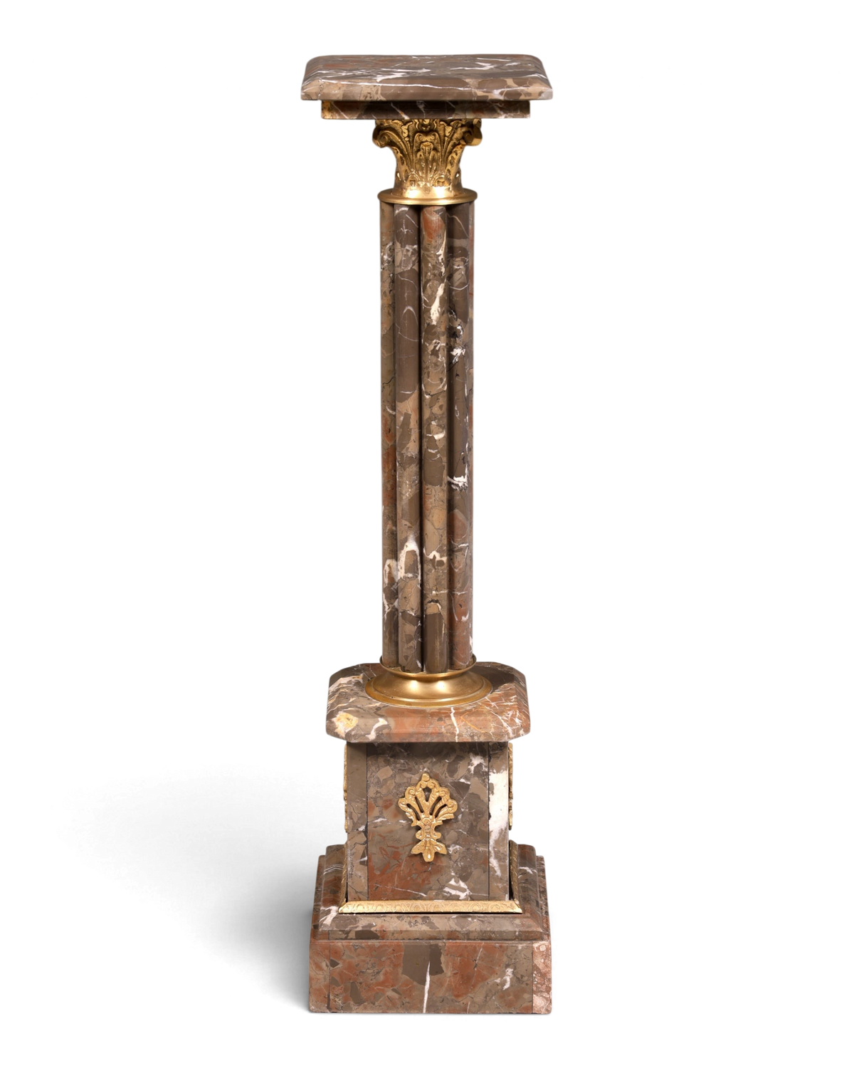 Hauptstadt Möblerei H900 Säule aus braunem Marmor mit goldenen Verzierungen und korinthischem Kapitell