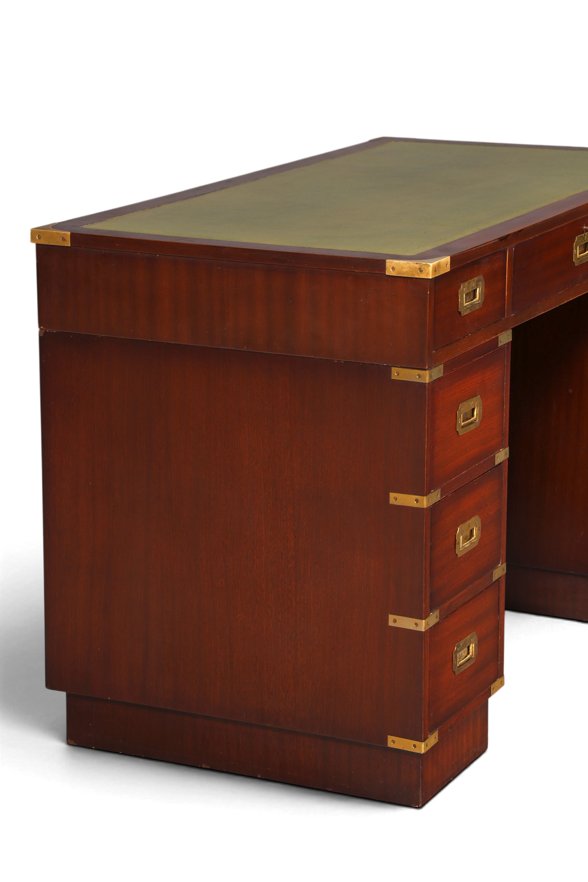 Edler Maritimer Schreibtisch Englischer Military Bürotisch Office Table mit echt Lederauflage