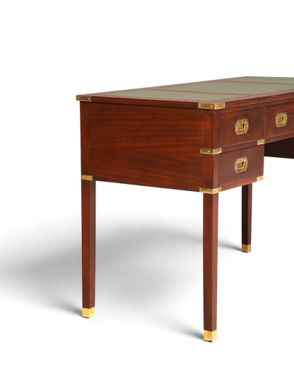 F945 Finish Edler Maritimer Schreibtisch Englischer Military Chest Bürotisch Office Table mit echt Lederauflage