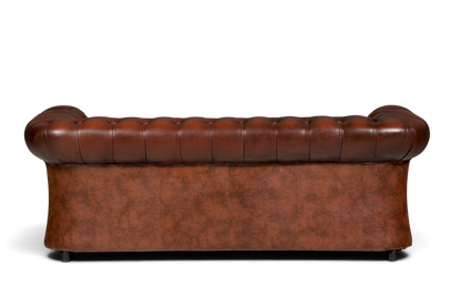 Hauptstadt Möblerei Centurion Chesterfield 3-Sitzer Sofa aus braunem Echtleder mit klassischer Knopfheftung, Rückansicht