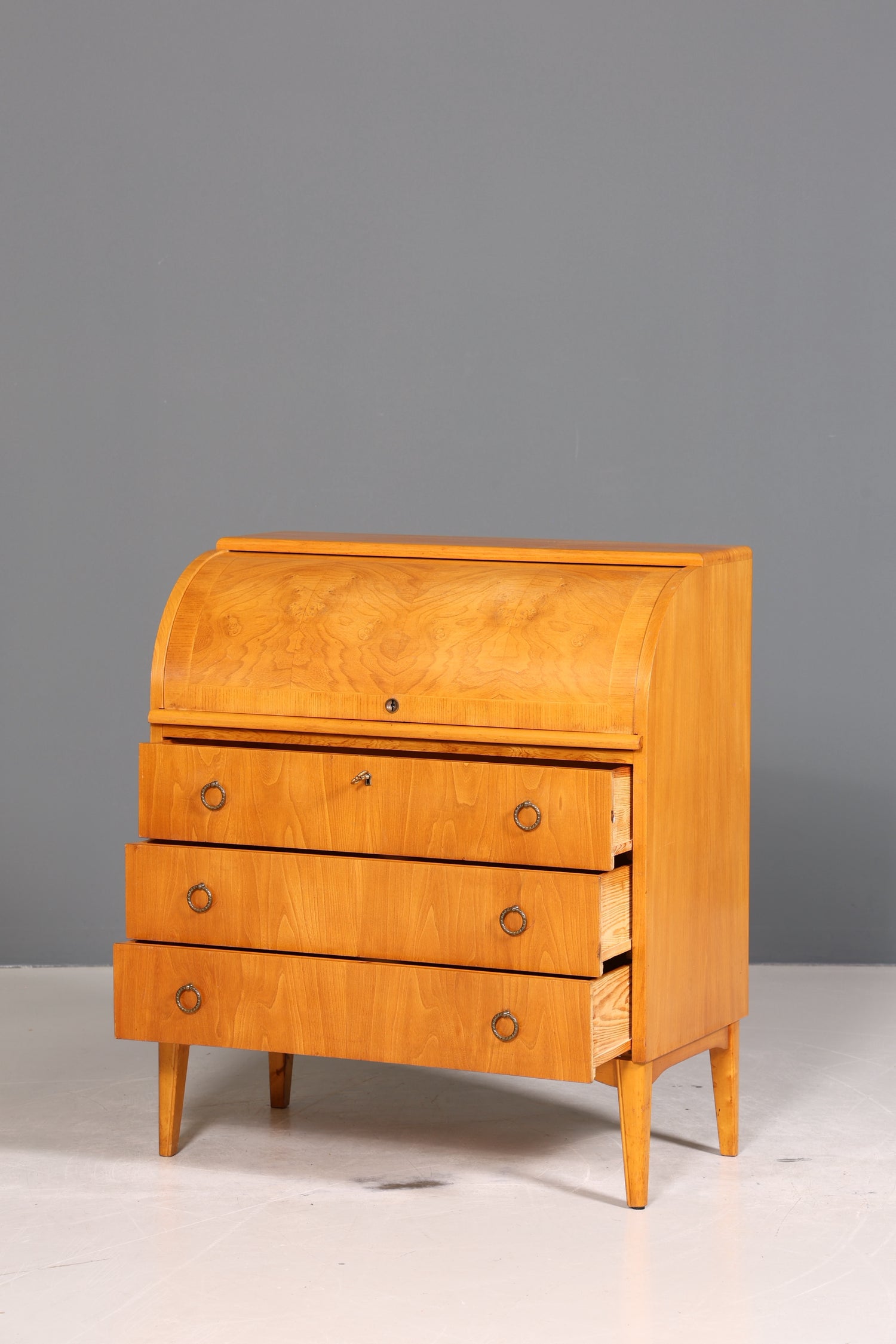 Wunderschöner Mid Century Rollladen Sekretär echt Holz Büro Schrank Vintage Schreibkommode 60s