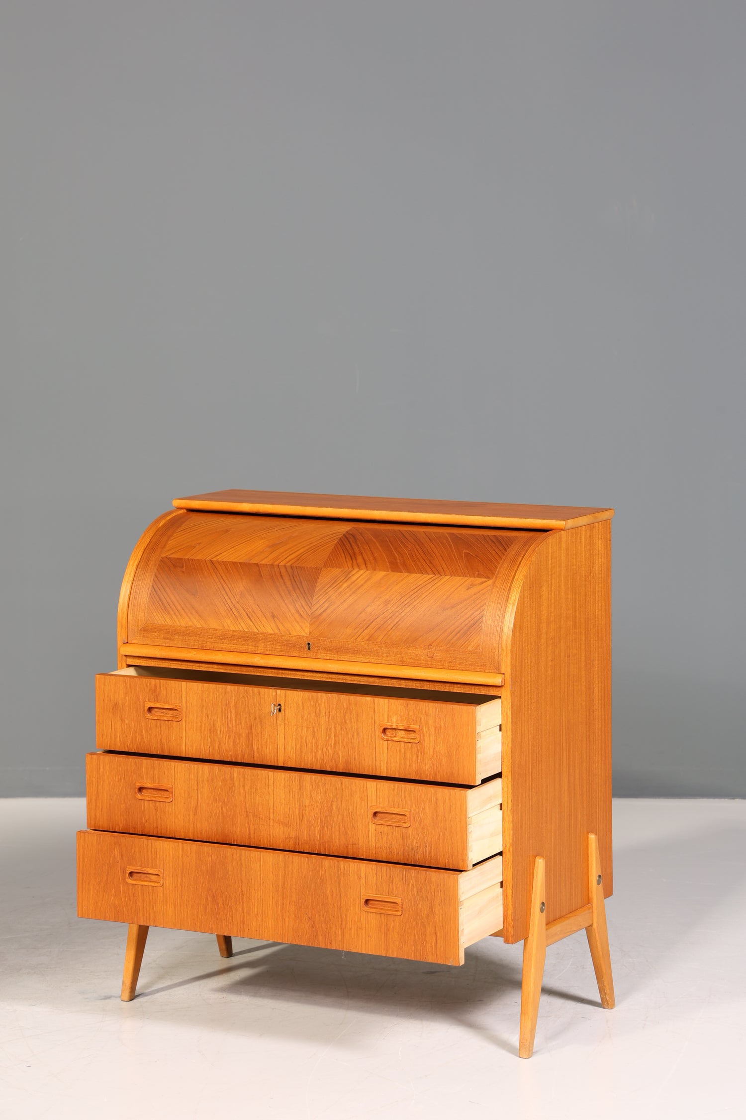 Wunderschöner Mid Century Rollladen Sekretär Danish Design Teak Holz Schreibkommode 60er Jahre
