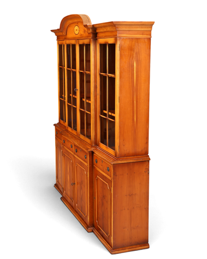 Hauptstadt Möblerei englische Vitrine aus Eibenholz mit Glasfront, Schubladen und dekorativem Intarsienmedaillon